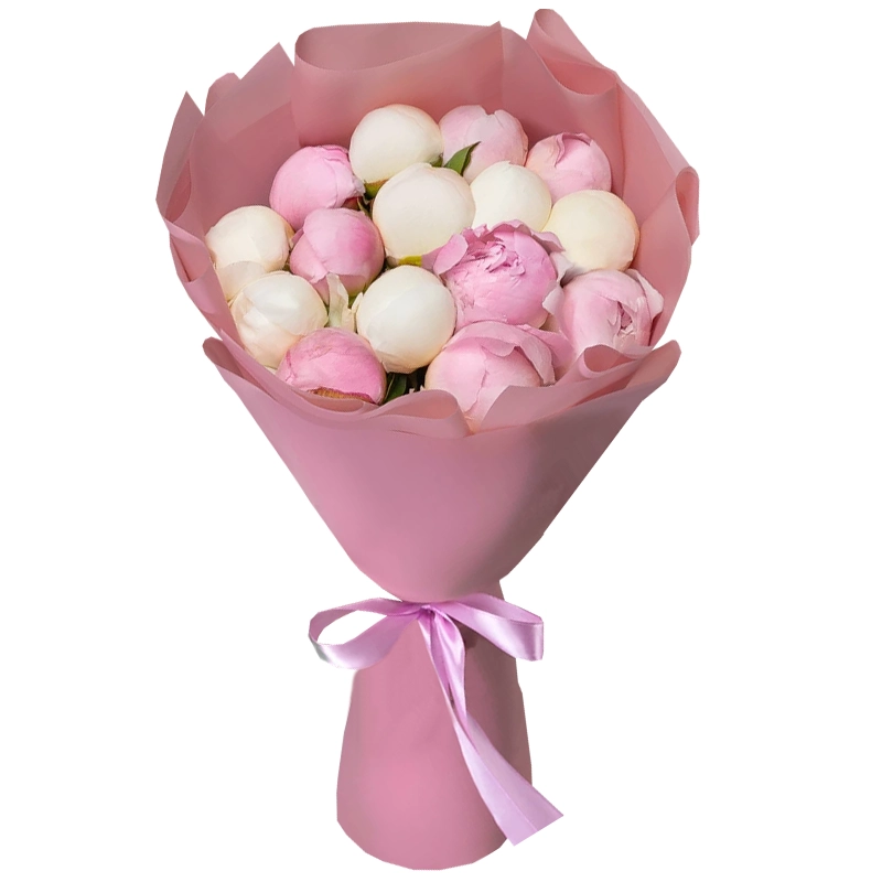 Букет из 15 нежных пионов