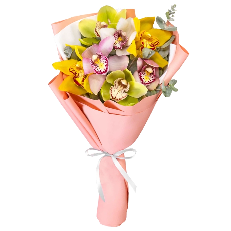 Букет из 7 разноцветных орхидей